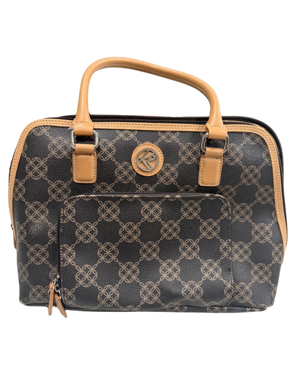 Kim Rogers Black Satchel with Tan Trim and Handles